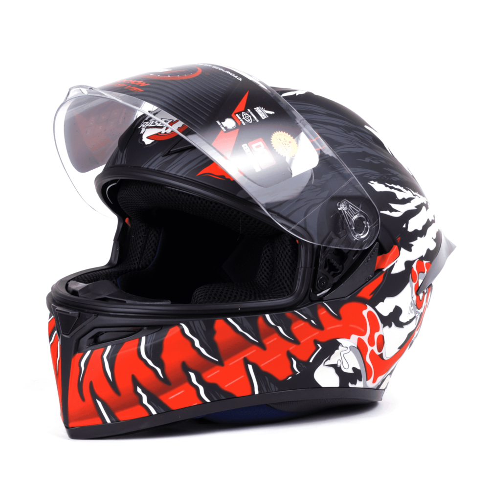 Casco cerrado para motocicleta RASEN Certificación DOT Color Negro con Rojo y Blanco