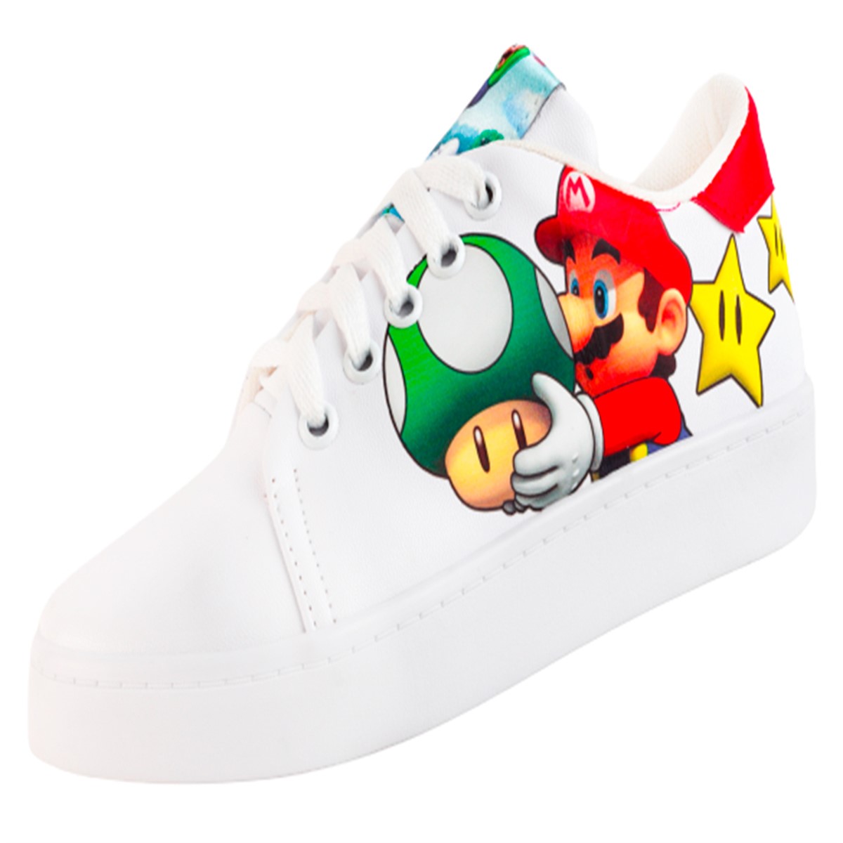Tenis Super Mario Bros Luigi Videojuego Agujeta Cómodos 447-bmb Blanco.