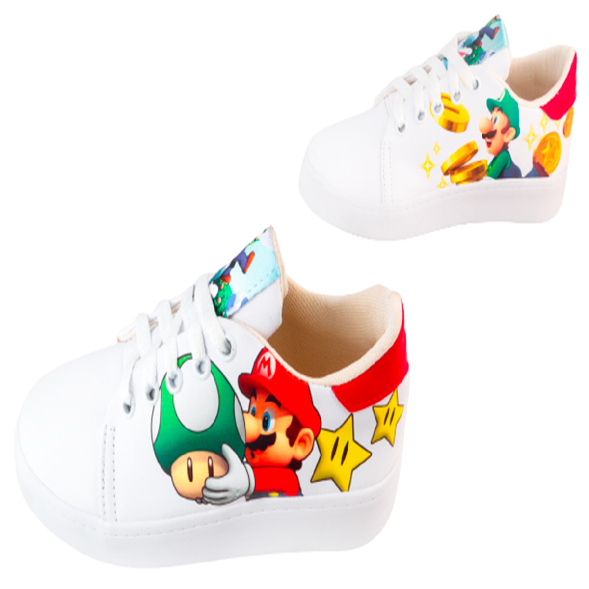 Tenis Super Mario Bros Luigi Videojuego Agujeta Cómodos 447-bmb Blanco.