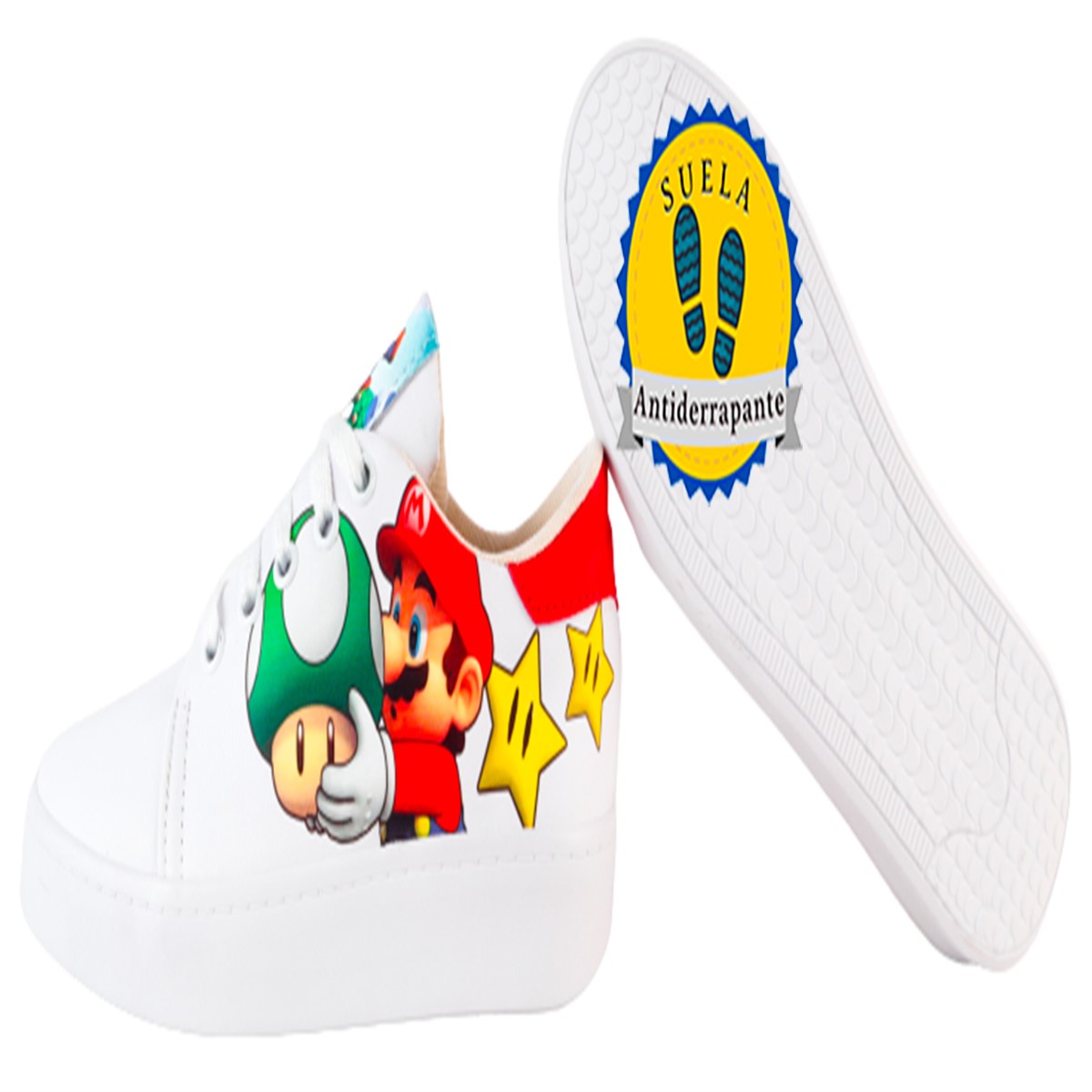 Tenis Super Mario Bros Luigi Videojuego Agujeta Cómodos 447-bmb Blanco.