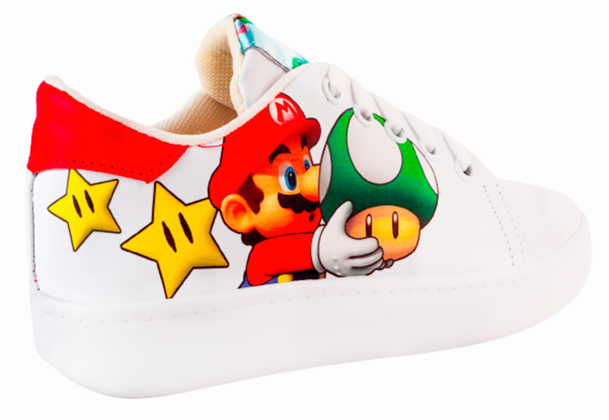 Tenis Super Mario Bros Luigi Videojuego Agujeta Cómodos 447-bmb Blanco.