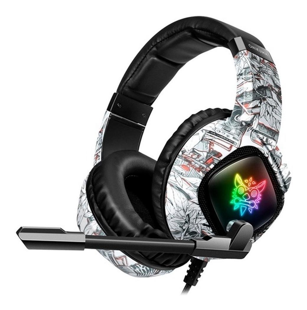 Audífonos gamer Onikuma K19 camuflaje blanco con luz rgb LED