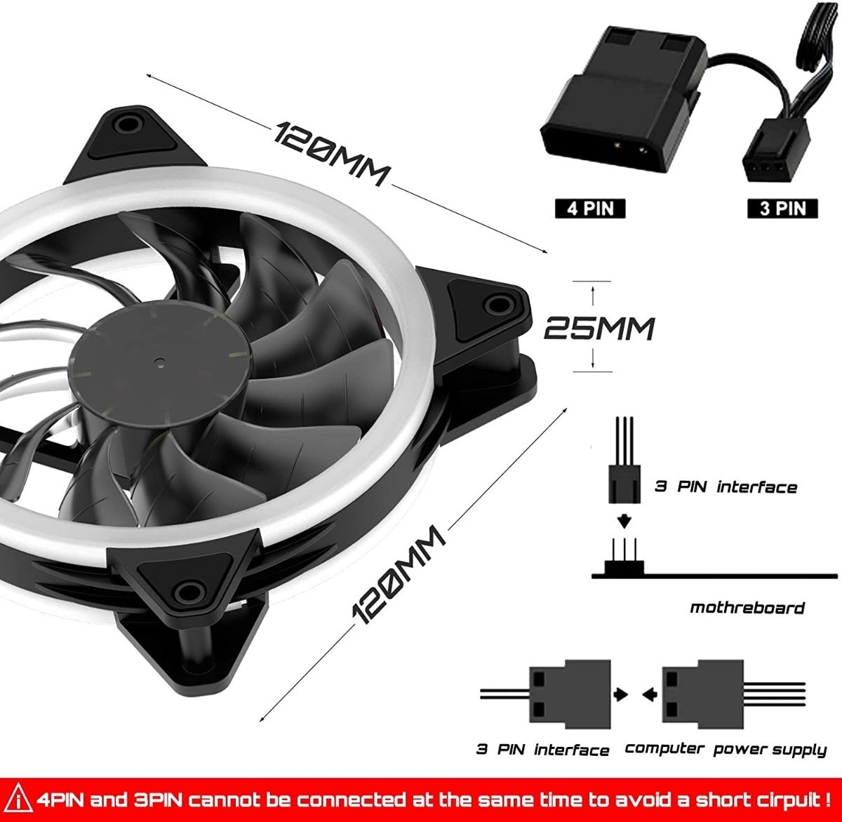 Kit De 3 Ventiladores Pc,120mm 1200rpm Disipador Rgb AZUL