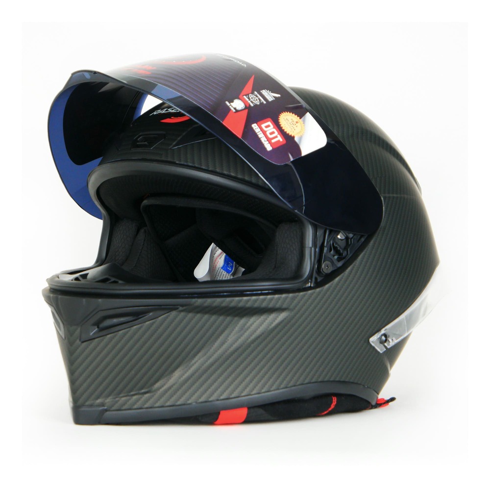 Casco para motocicleta cerrado RASEN Certificación DOT Fibra de carbono color Negro