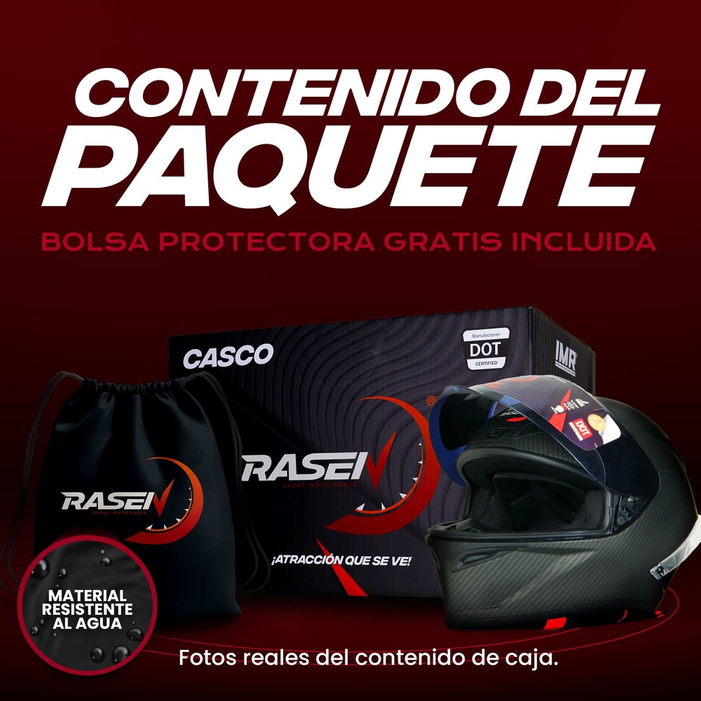 Casco para motocicleta cerrado RASEN Certificación DOT Fibra de carbono color Negro