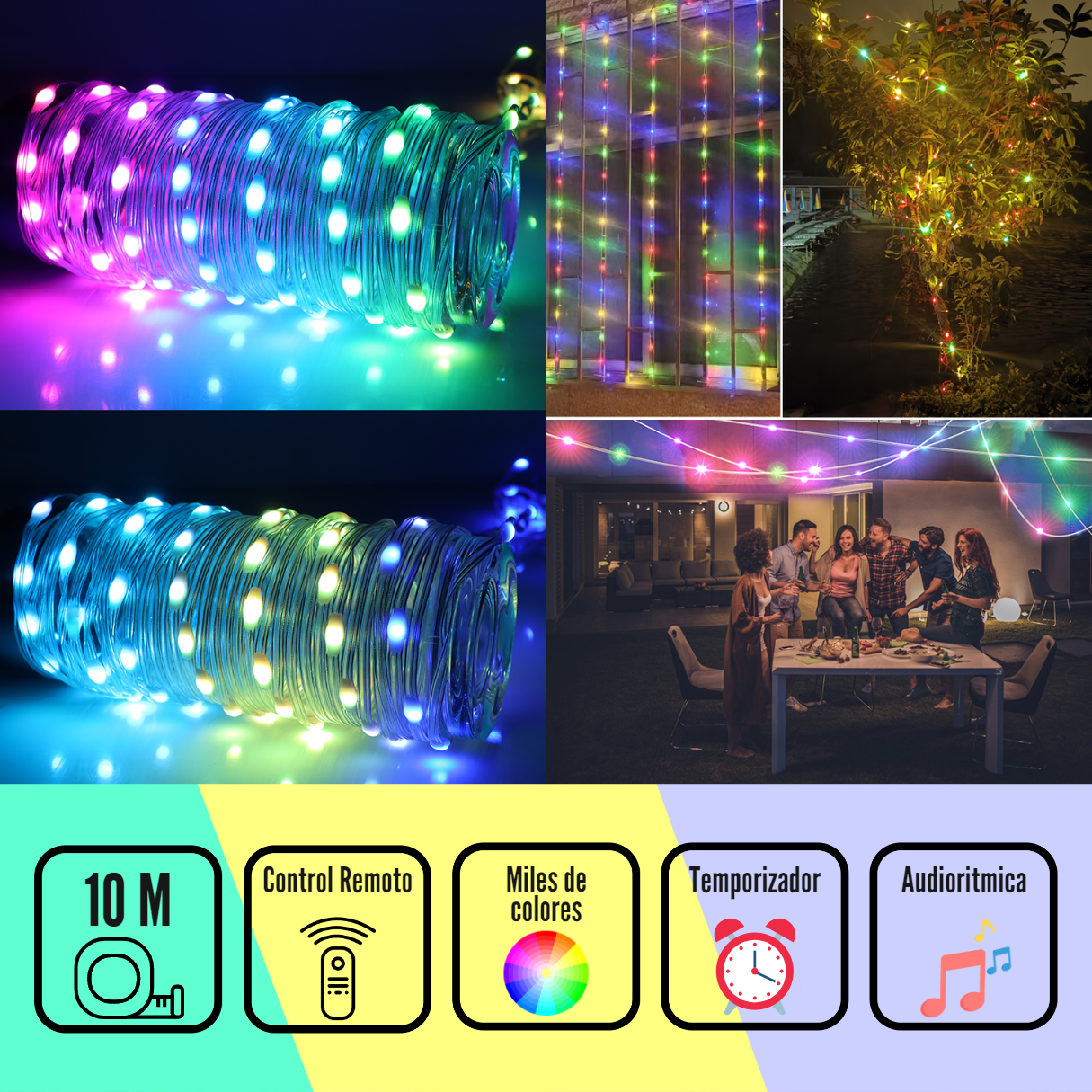 Serie de Luces Led con cubierta PVC Efecto Arcoiris RGBIC/RGBHUB10 metros 100 Leds luces decorativas