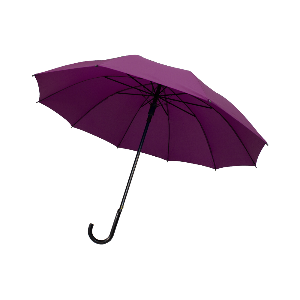 Paraguas Sombrilla De Bastón Semiautomático Liso Mango Curvo Resistente