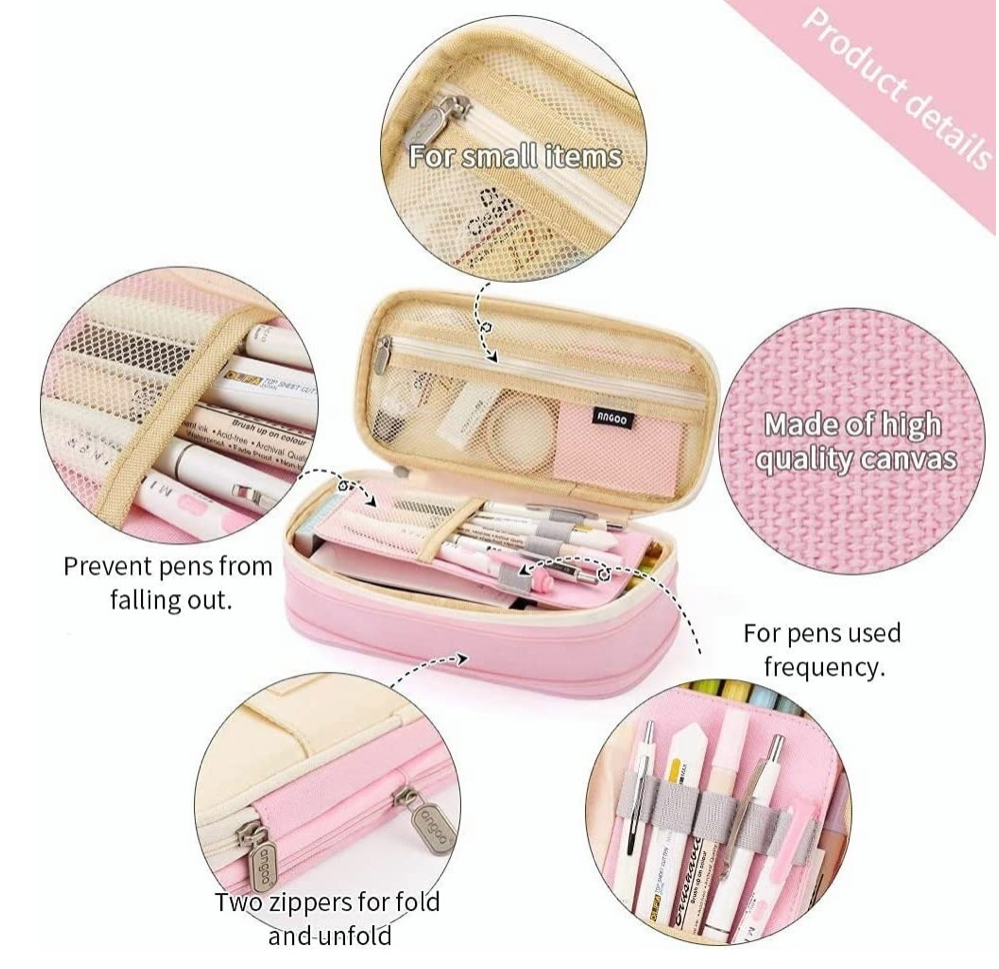 Estuchera Escolar Lapicera Doble Capa De Gran Capacidad Rosa