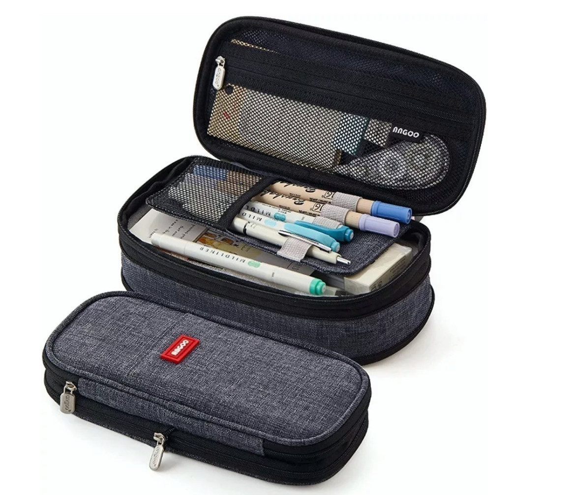 Estuchera Escolar Lapicera Doble Capa De Gran Capacidad Gris Oscuro