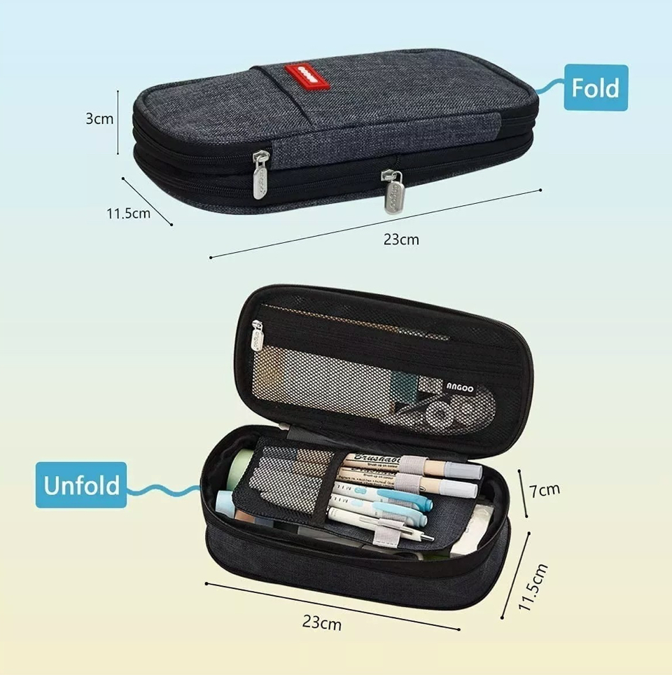 Estuchera Escolar Lapicera Doble Capa De Gran Capacidad Gris Oscuro