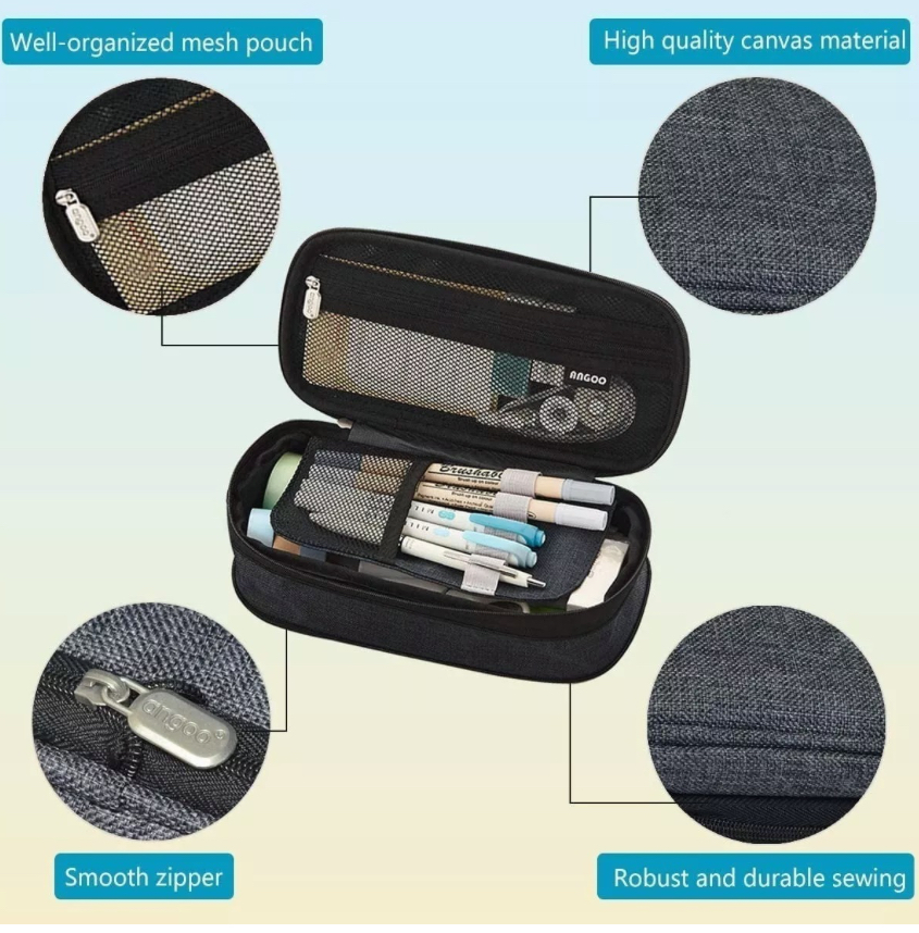 Estuchera Escolar Lapicera Doble Capa De Gran Capacidad Gris Oscuro