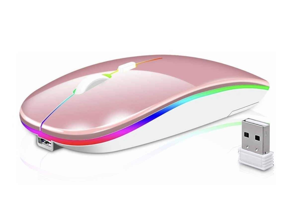 Ratón Inalámbrico 2.4g Bluetooth Recargable Portátil Mouse rosa