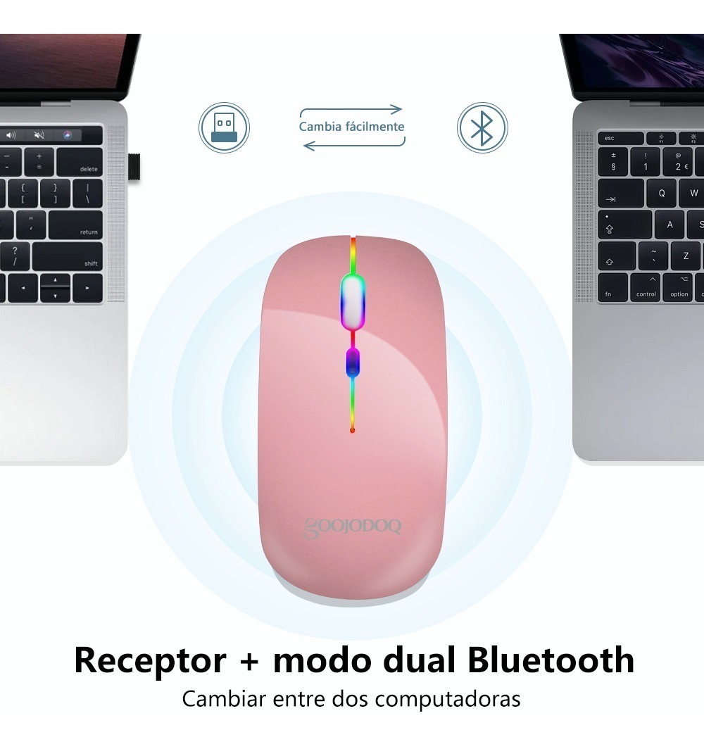 Ratón Inalámbrico 2.4g Bluetooth Recargable Portátil Mouse rosa