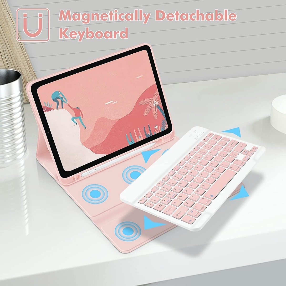 Funda Con Teclado Inalámbrico Y Mouse P/iPad 10.2 10.5 color rosa