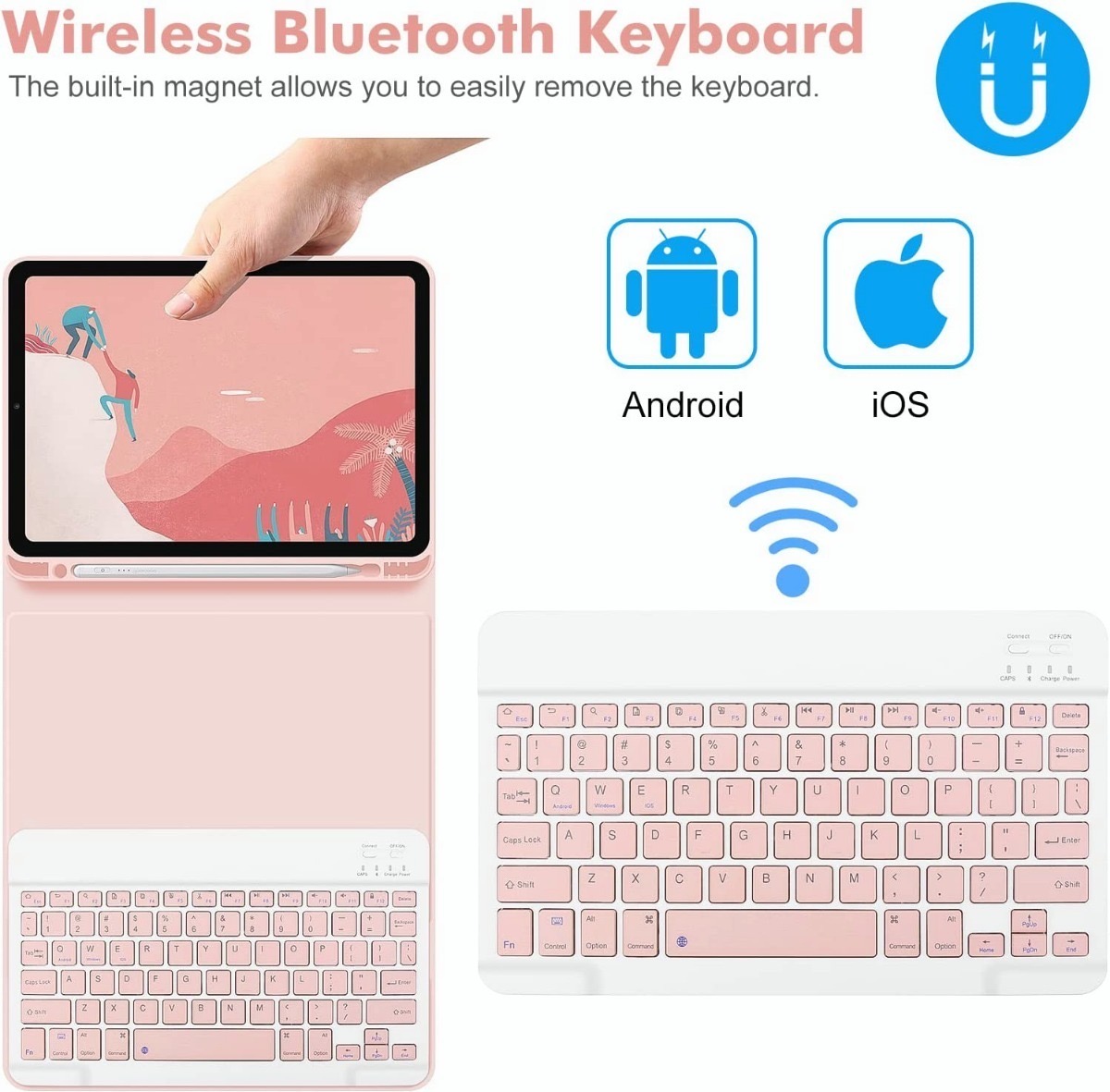 Funda Con Teclado Inalámbrico Y Mouse P/iPad 10.2 10.5 color rosa