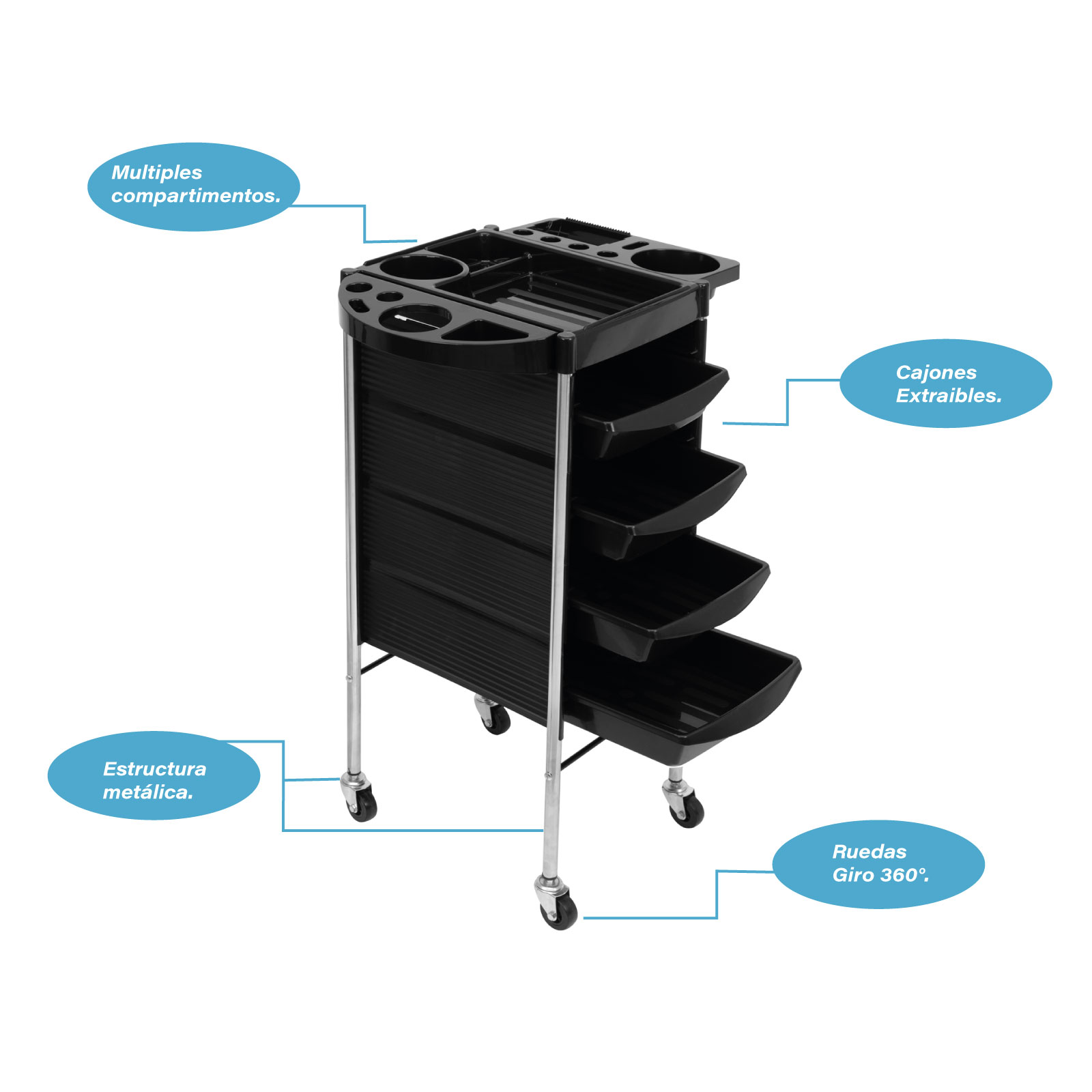 Mesa Auxiliar Estetica Barberia Salon de Belleza 5 Niveles