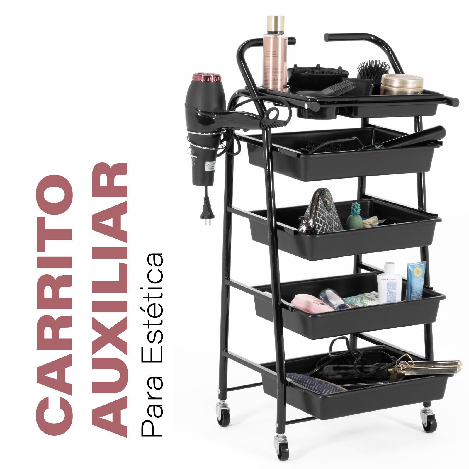 Carrito Auxiliar con Ruedas para Estética y Peluquería