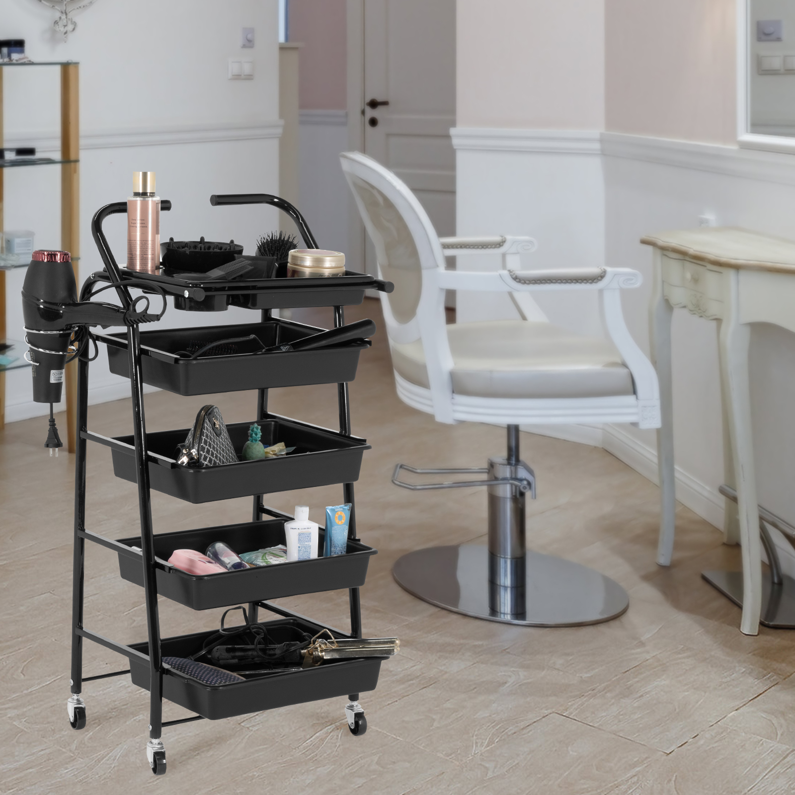 Carrito Auxiliar con Ruedas para Estética y Peluquería