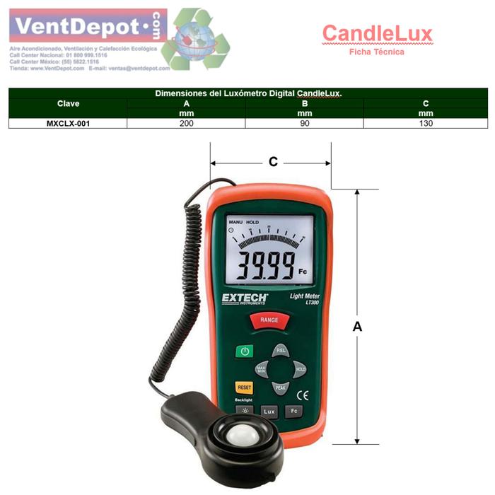 Medidores de Iluminación MXCLX-001-26 Rangos de Medición 20000Fc 200000Lux Presición 5porciento CandleLux