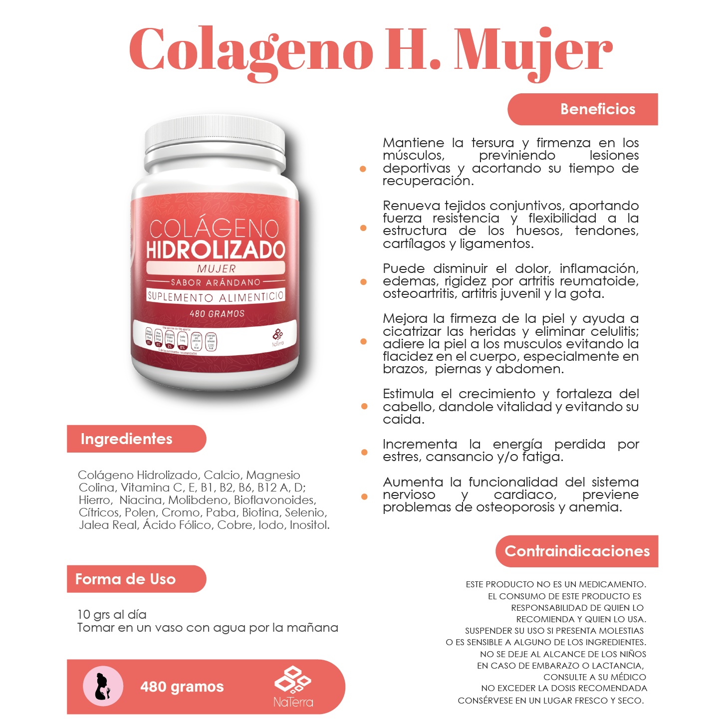 Colageno Hidrolizado Mujer NaTerra 480gm
