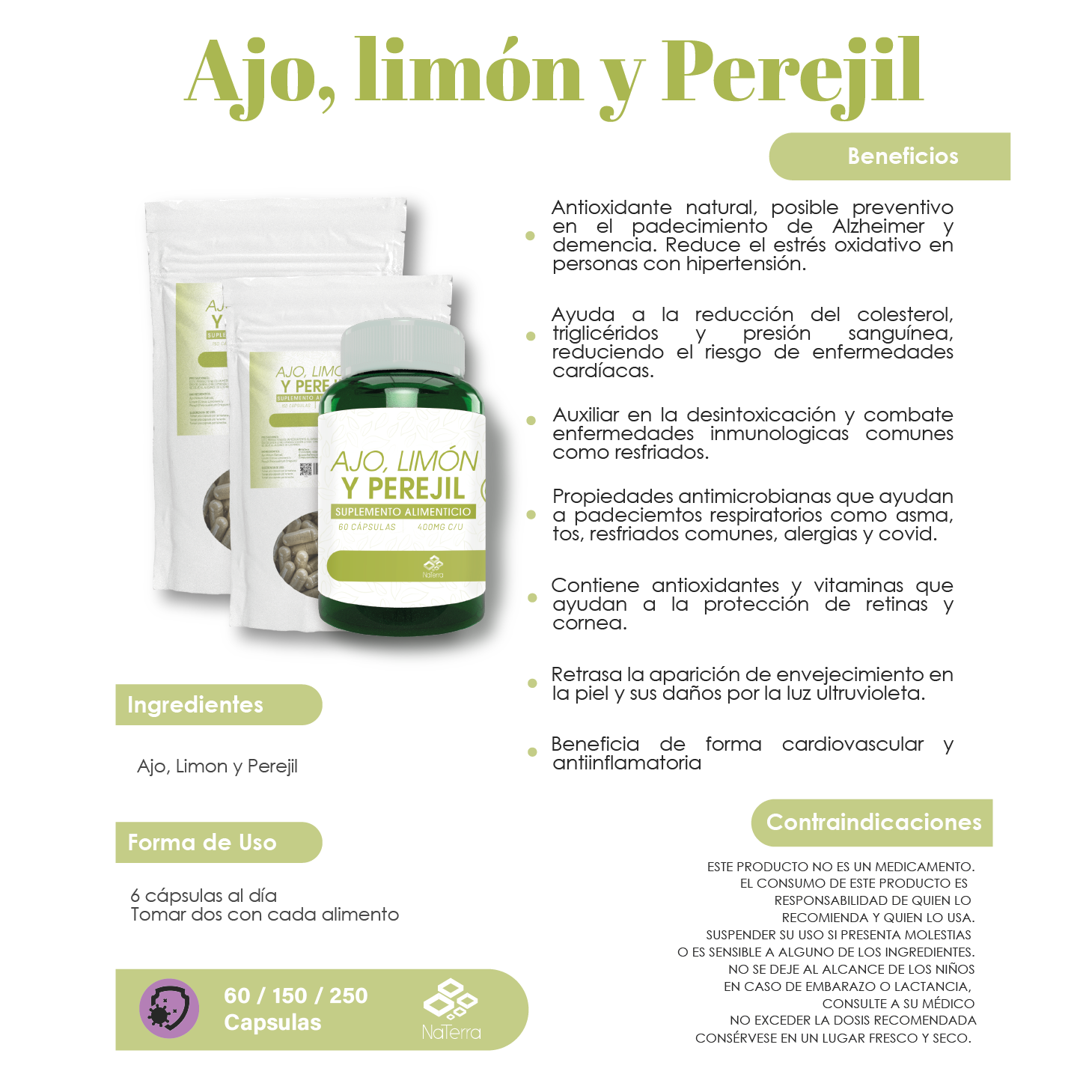 Ajo, Limón y Perejil NaTerra 150 capsulas