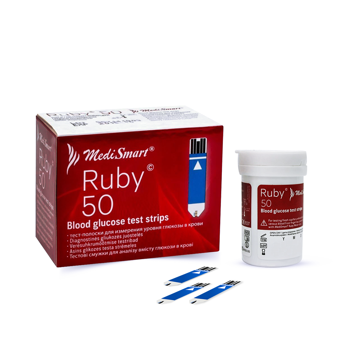 Tiras reactivas para glucómetro Ruby - caja con 50 pruebas - MediSmart