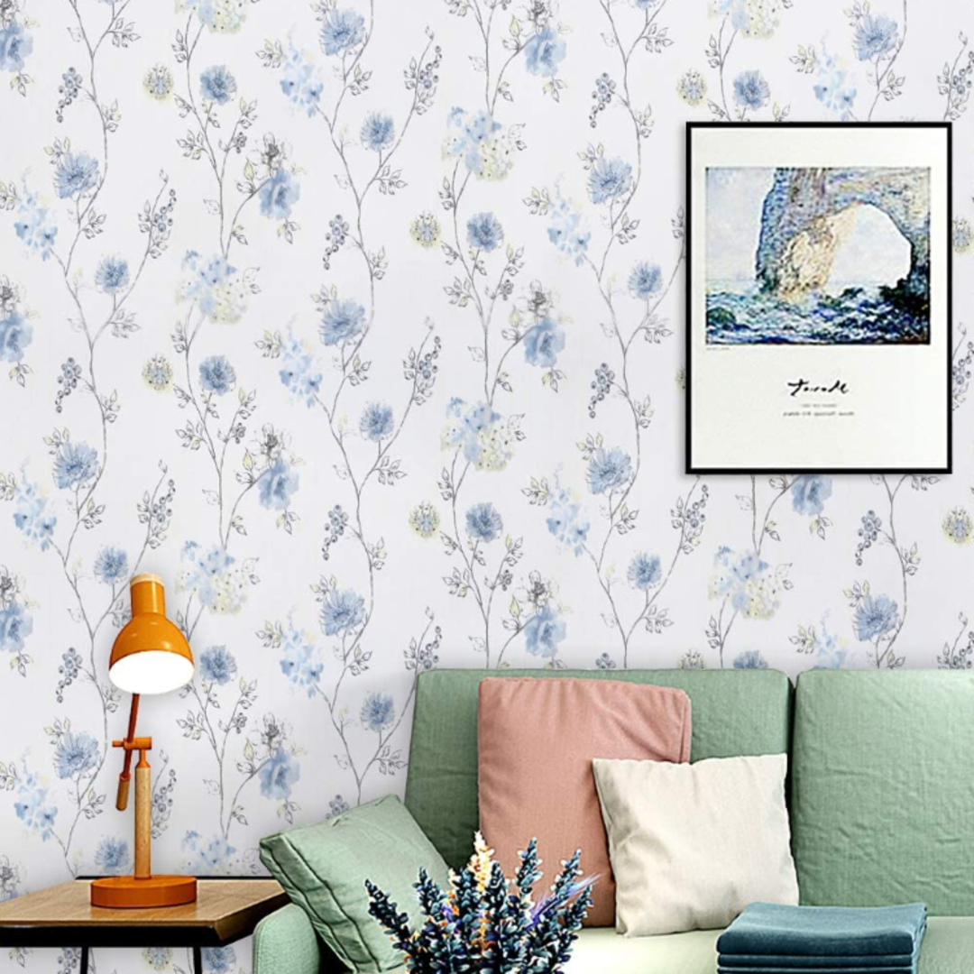 Papel Tapiz Vinilico Autoadhesivo Flor Azul