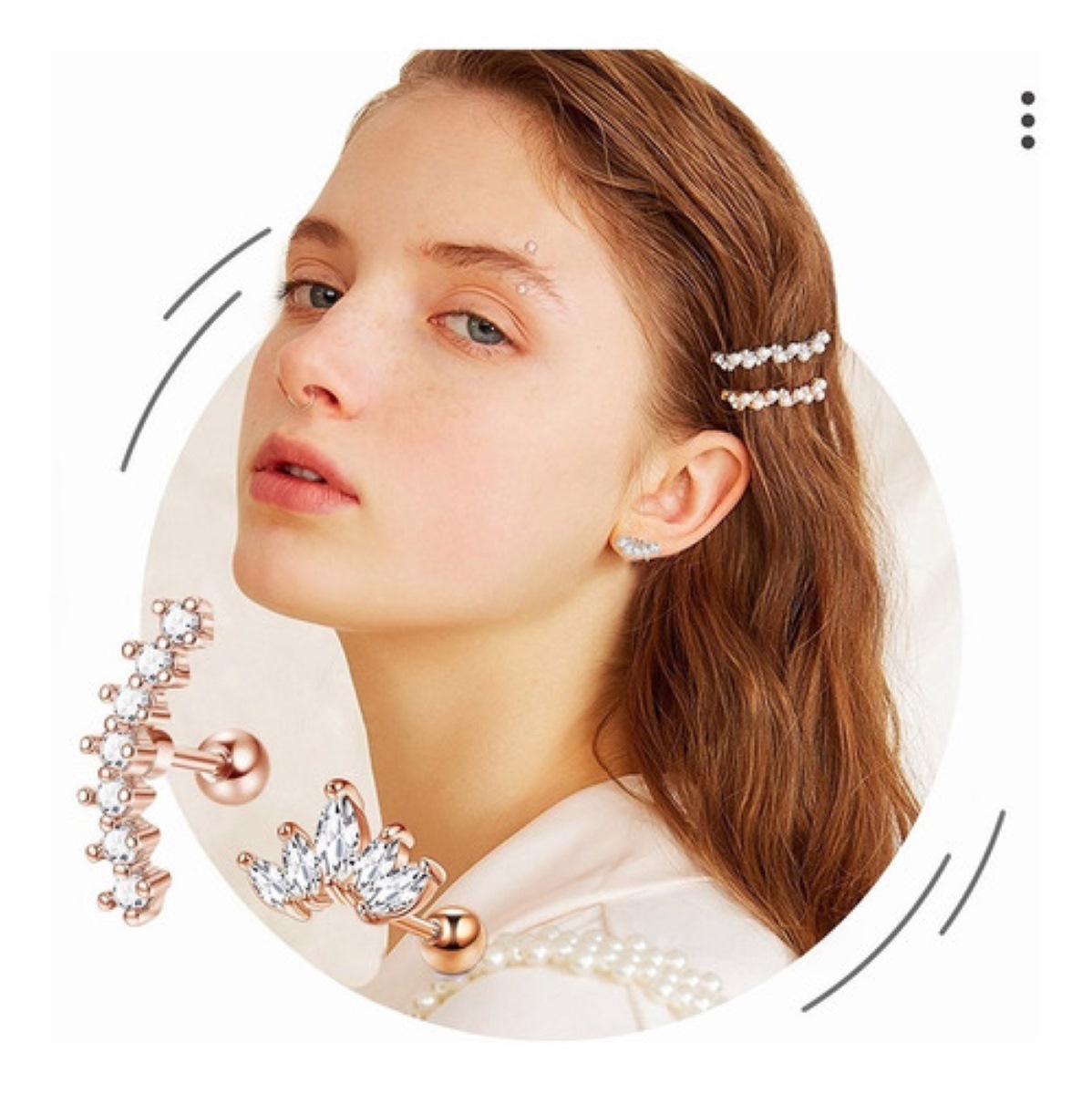 8 Pares Piercing Aretes Oreja Acero Cartílago Set Oro Rosa