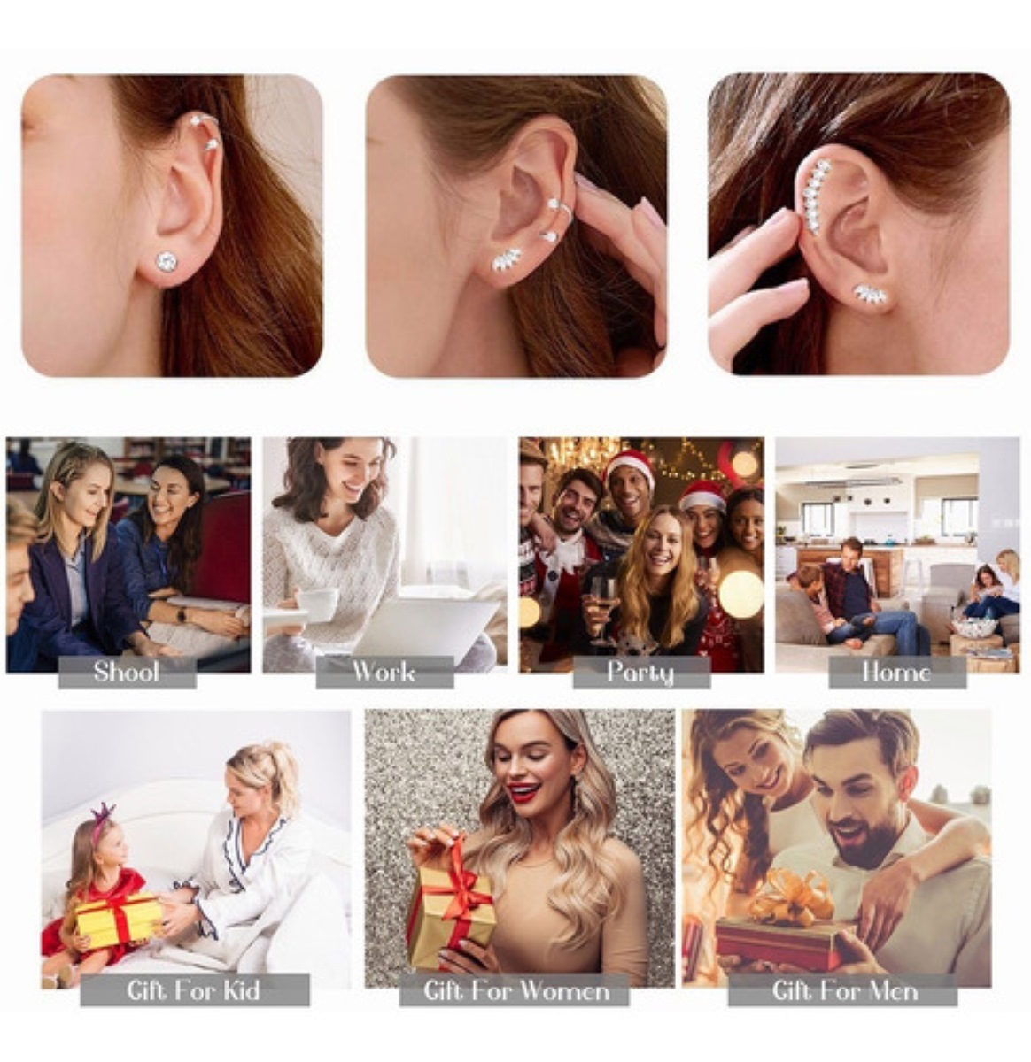 Piercing Aretes Oreja Acero Inoxidable Cartílago Set 8pares