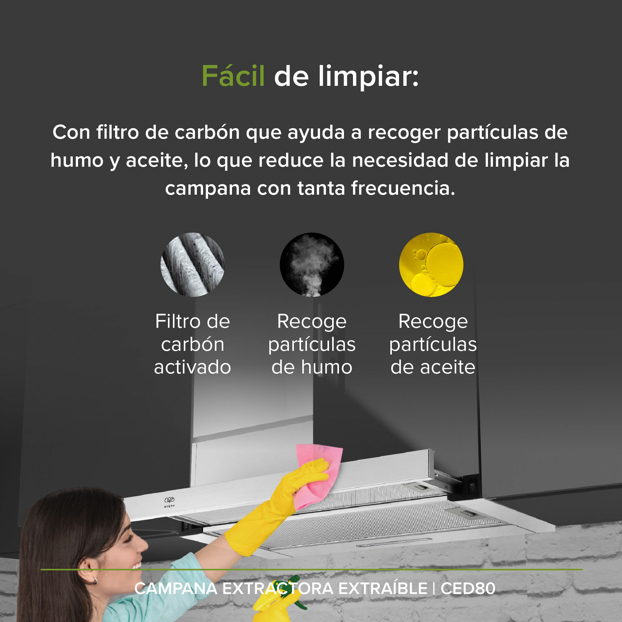 Campana Extractora Deslizable 80 CM Oculta  Avera CED80 