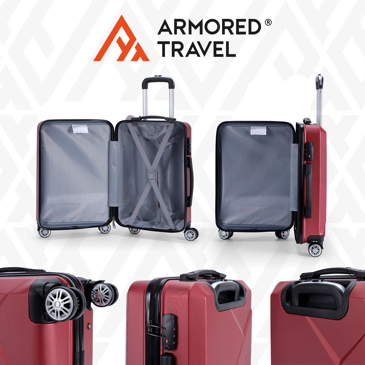 2 Pack Maletas De Viaje Carry On 20” + 16” Armored Travel Candado Tsa Lock  Gran-Rojo