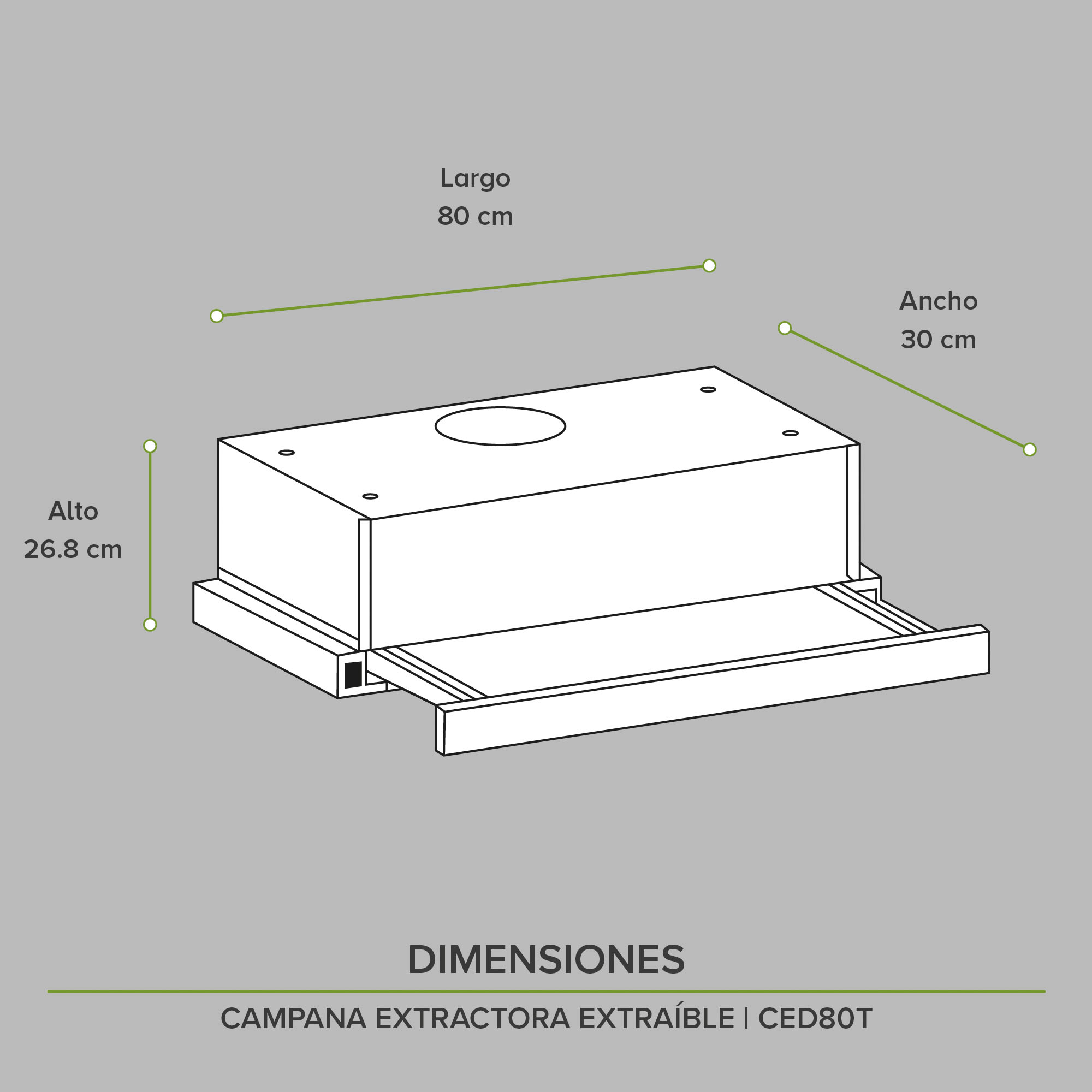 Campana Extractora Deslizable 80 CM Oculta  Avera CED80T 