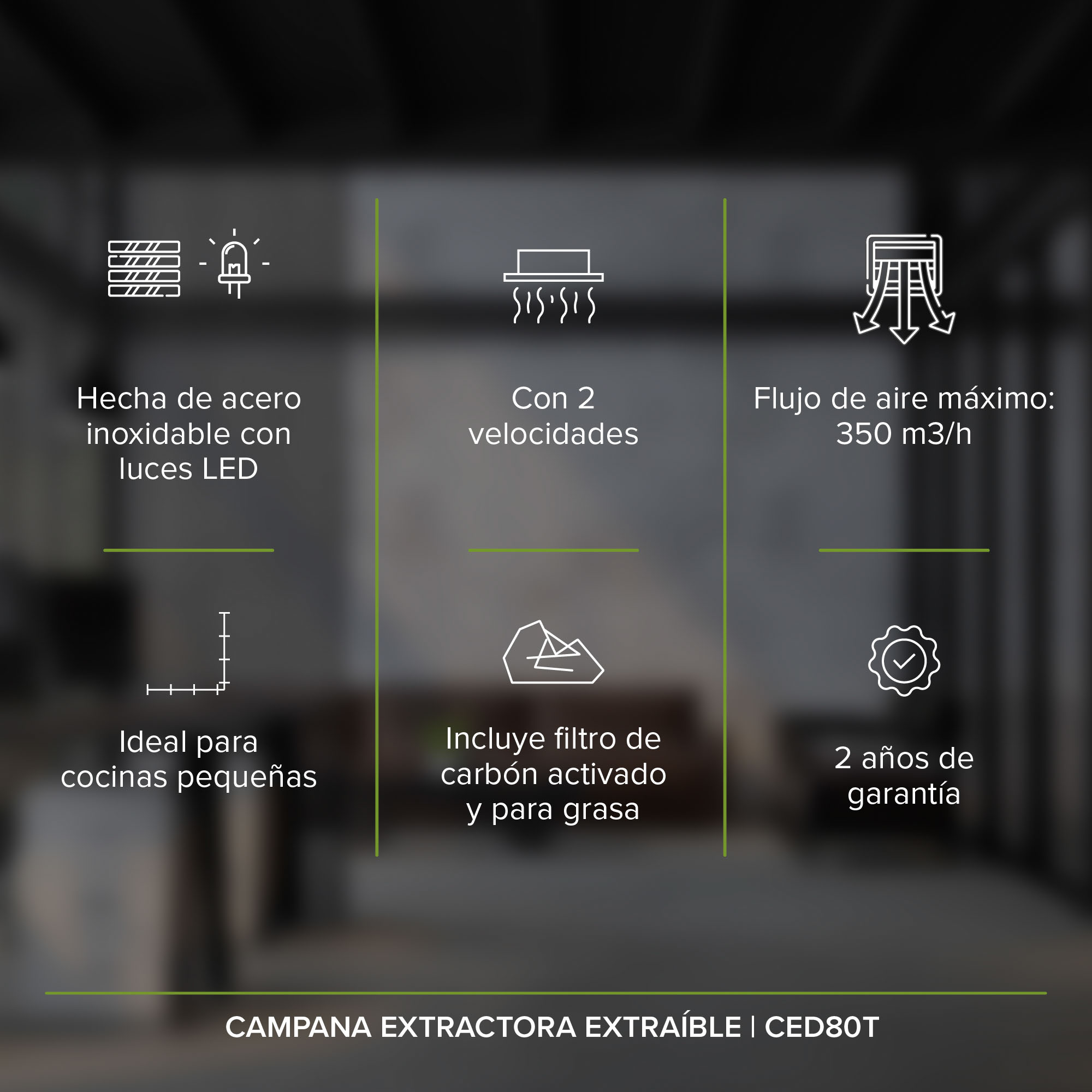 Campana Extractora Deslizable 80 CM Oculta  Avera CED80T 