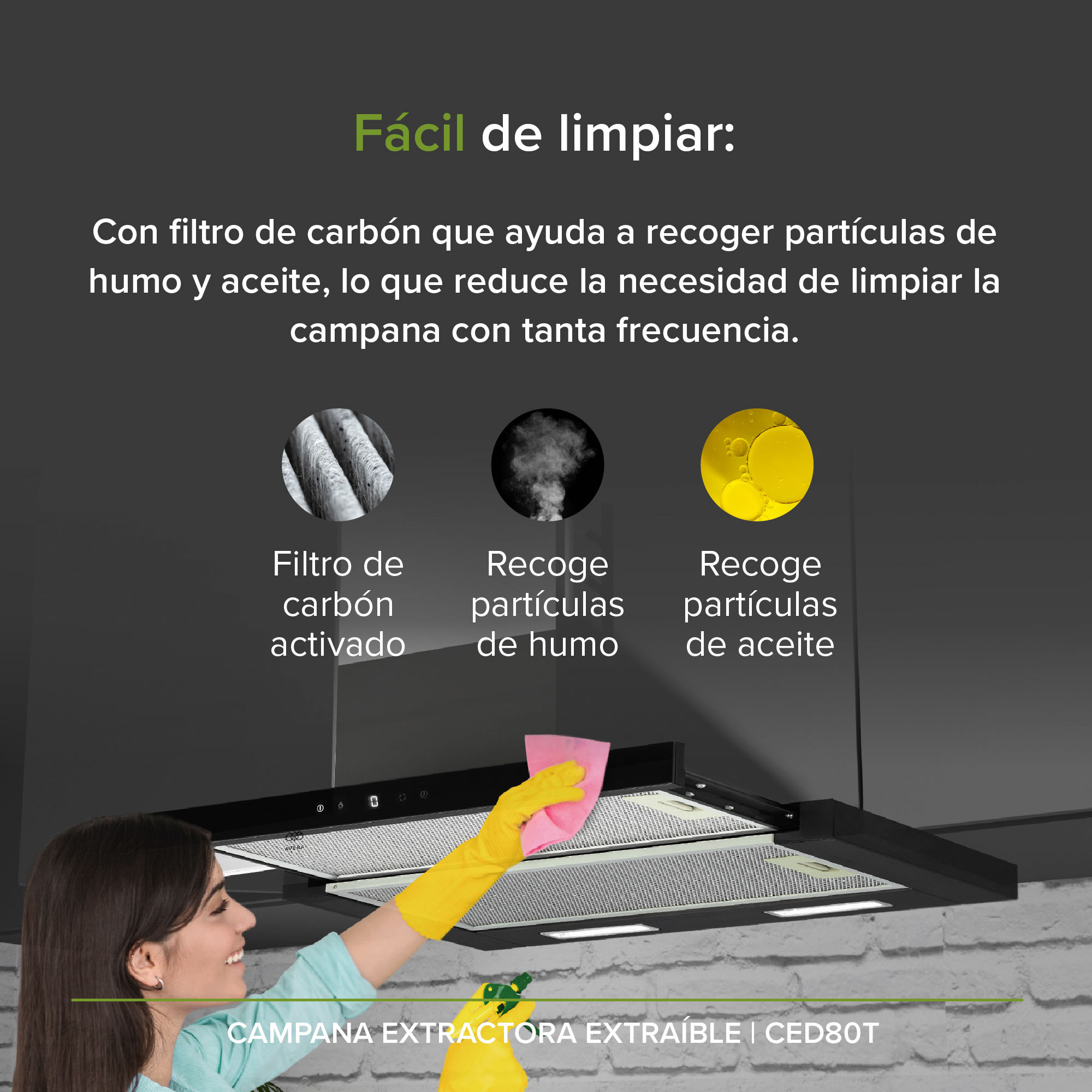 Campana Extractora Deslizable 80 CM Oculta  Avera CED80T 