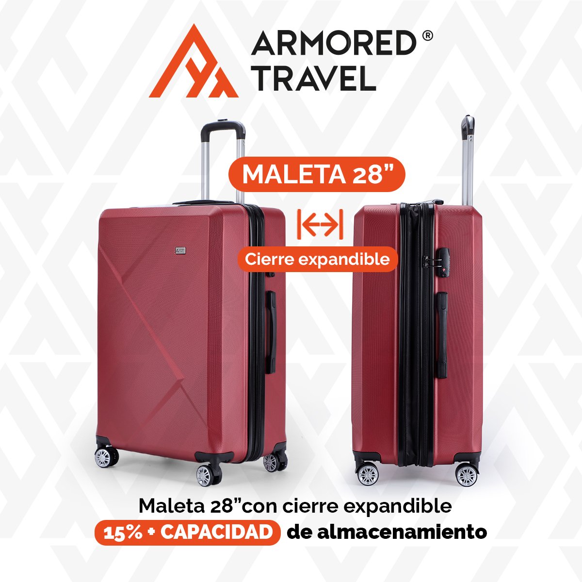 2 Pack Maletas De Viaje Carry On 20” + 16” Armored Travel Candado Tsa Lock  Gran-Rojo