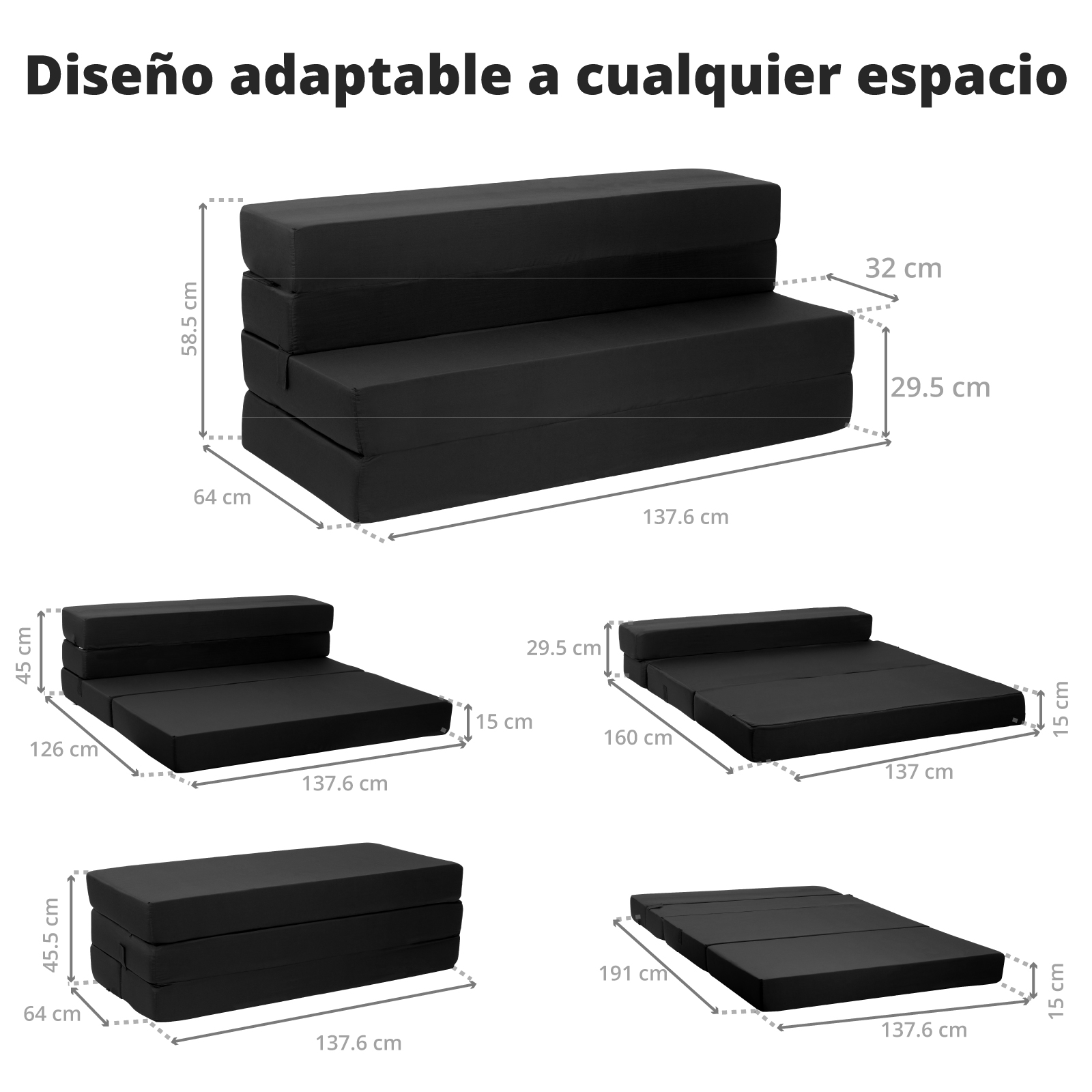 Sofá Cama Matrimonial 2 en 1 Onof Portátil