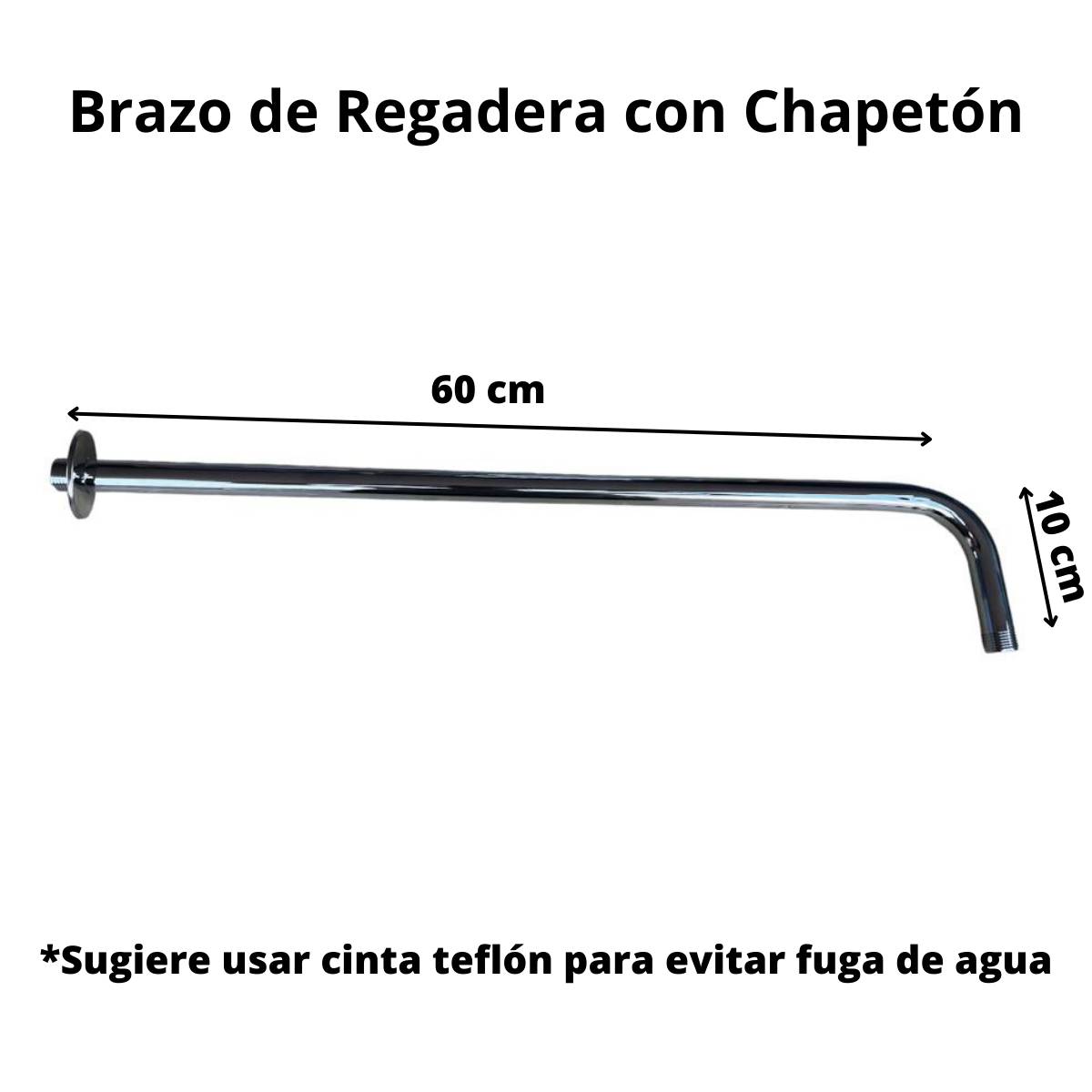 Brazo Para Regadera Cromado De 70 Cm Acero Inox Con Chapeton