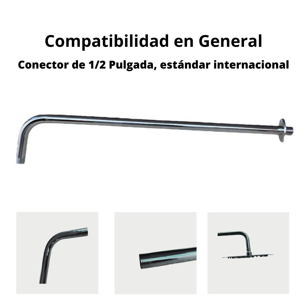 Brazo Para Regadera Cromado De 70 Cm Acero Inox Con Chapeton