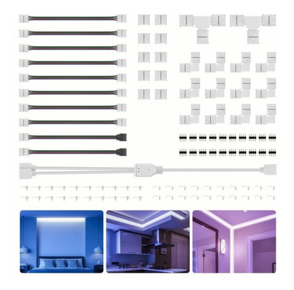 95 Pzs Conector Broche Para Unir Tira Led Rgb 4 Pines 10mm 