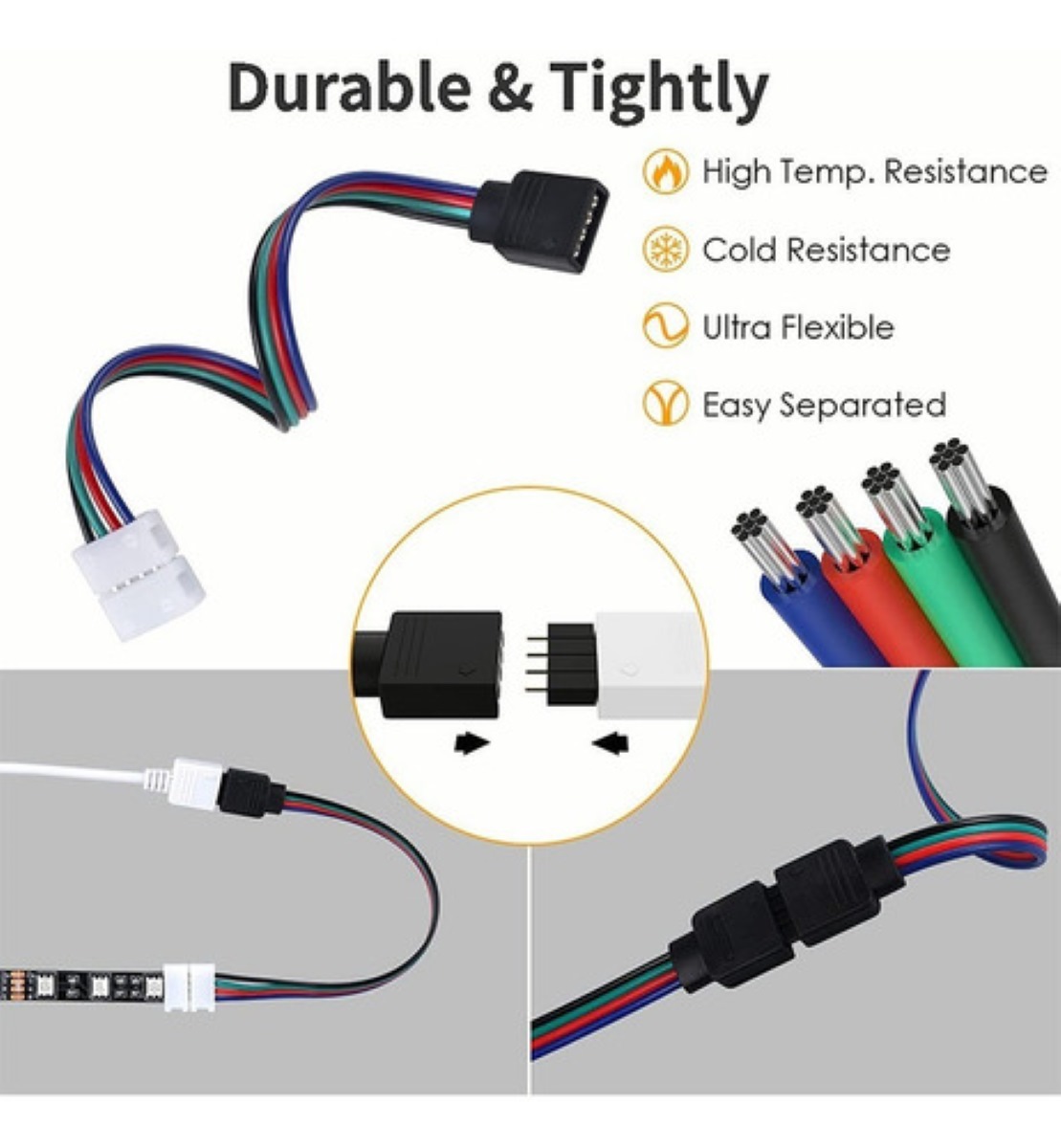 95 Pzs Conector Broche Para Unir Tira Led Rgb 4 Pines 10mm 