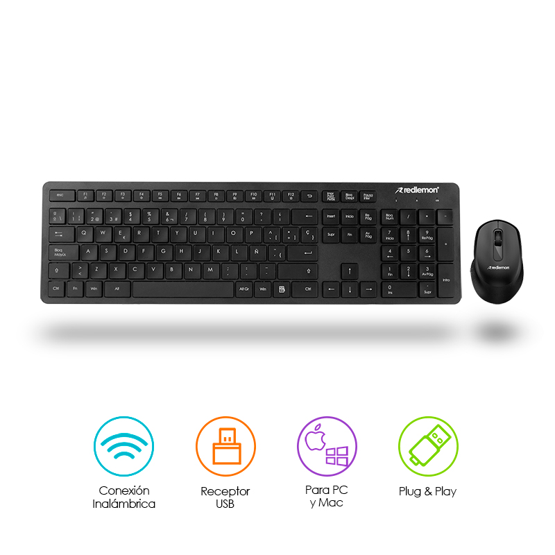 Teclado y Mouse Inalambricos con Receptor USB Redlemon