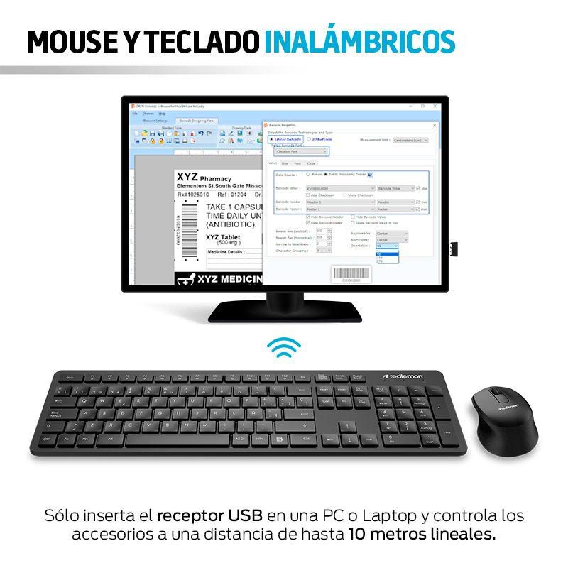 Teclado y Mouse Inalambricos con Receptor USB Redlemon