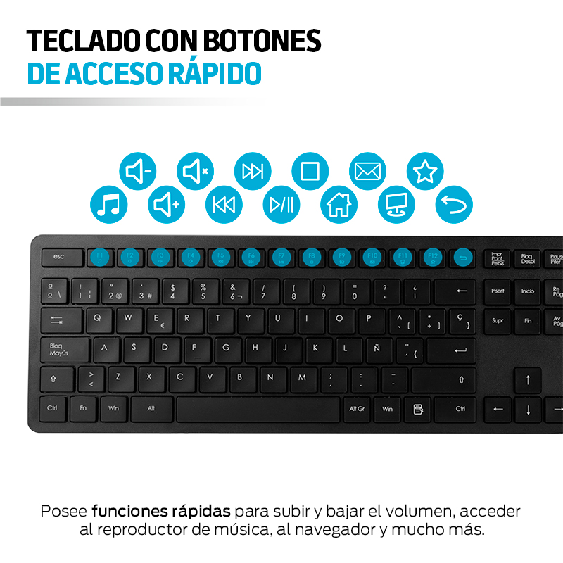 Teclado y Mouse Inalambricos con Receptor USB Redlemon