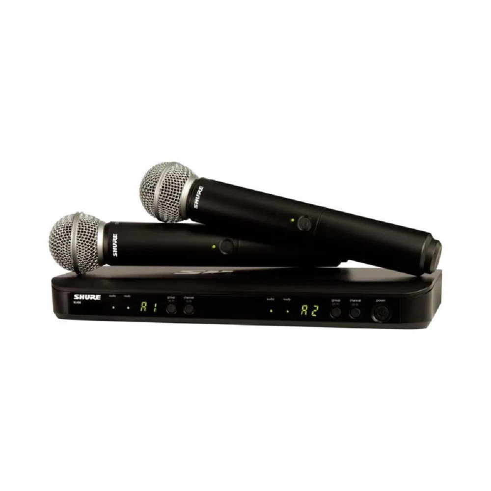 Sistema inalambrico doble SHURE blx288/sm58 con dos micrófonos de mano para voz