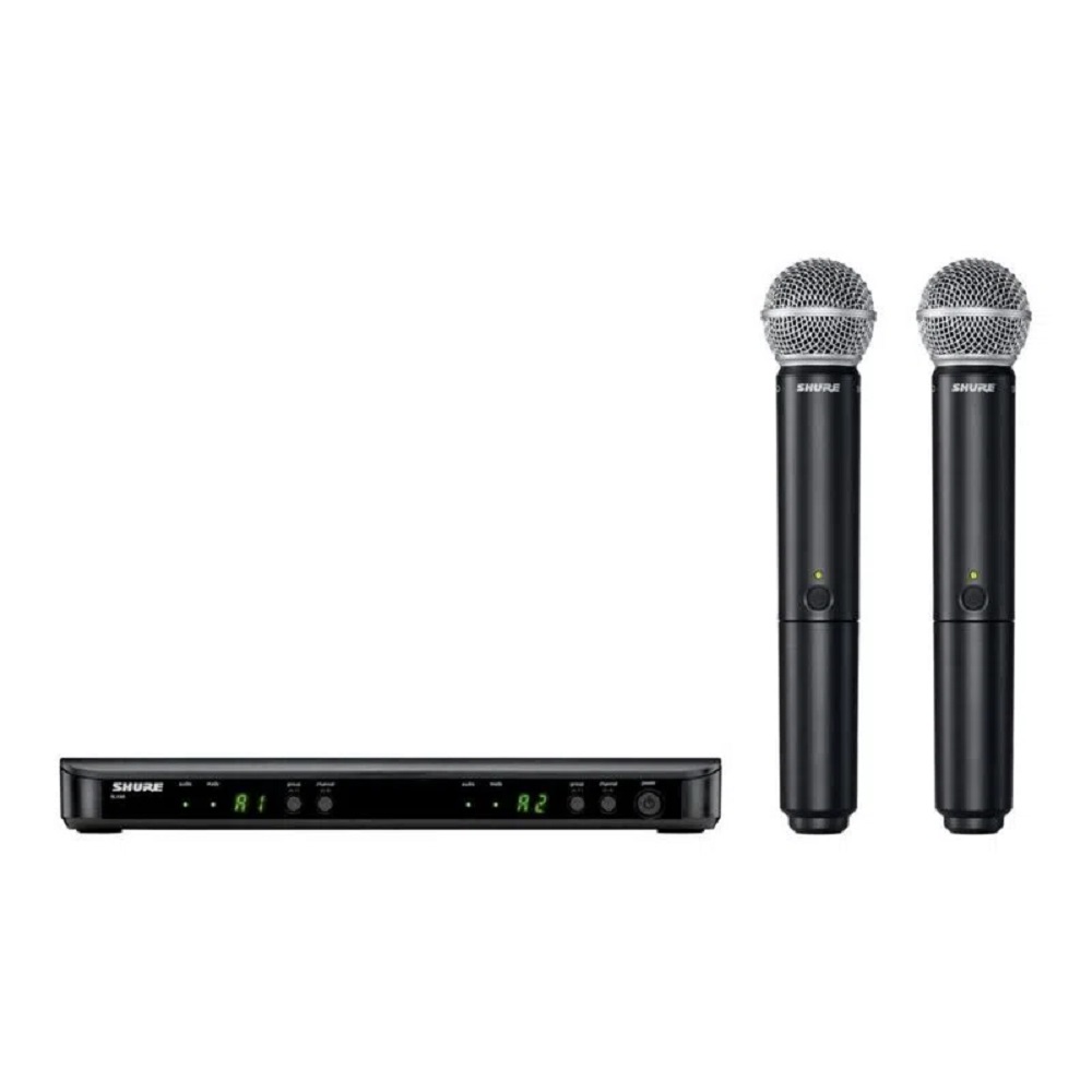 Sistema inalambrico doble SHURE blx288/sm58 con dos micrófonos de mano para voz
