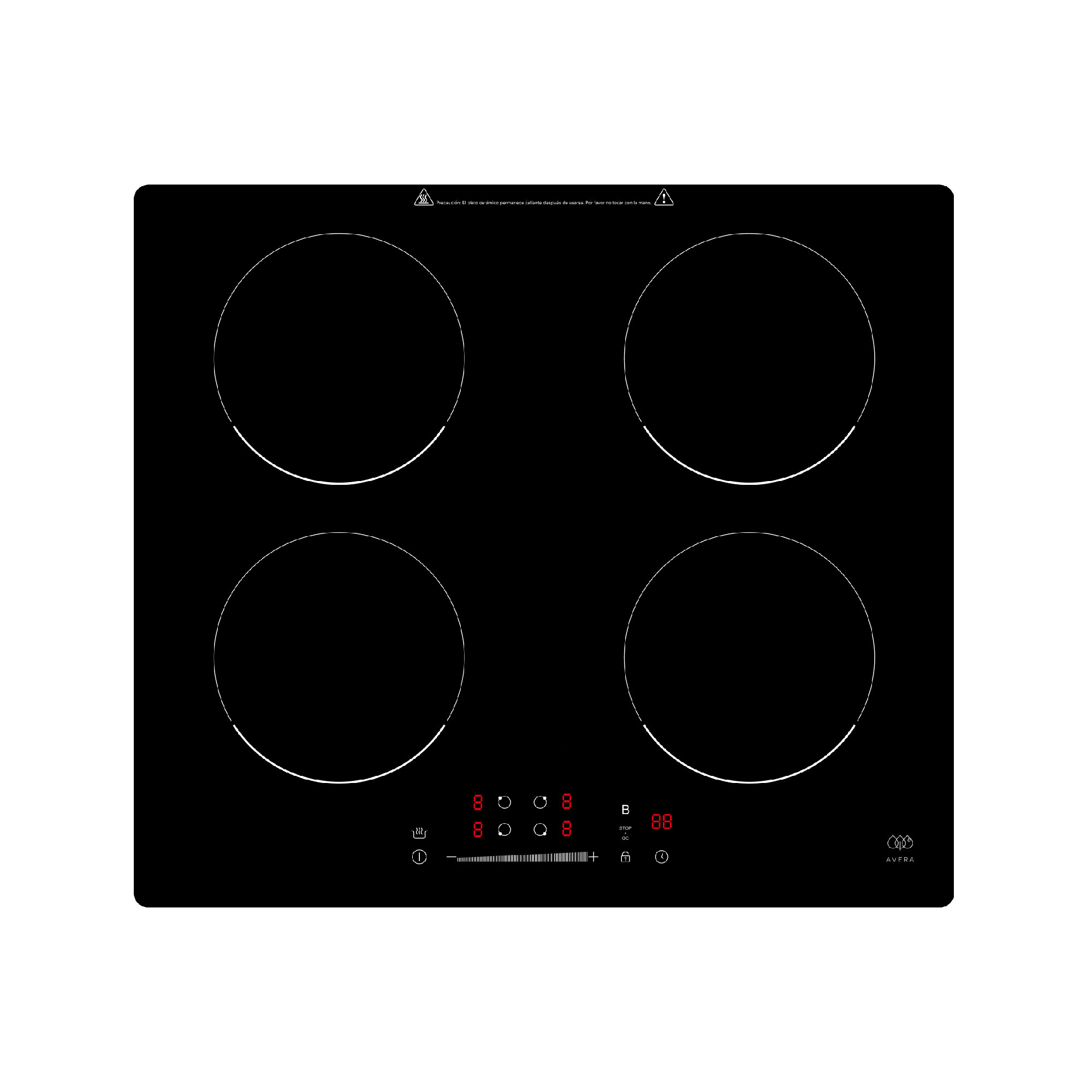 Parrilla Inducción 4 Zonas 60 CM 220v Vidrio Templado Avera PIV4