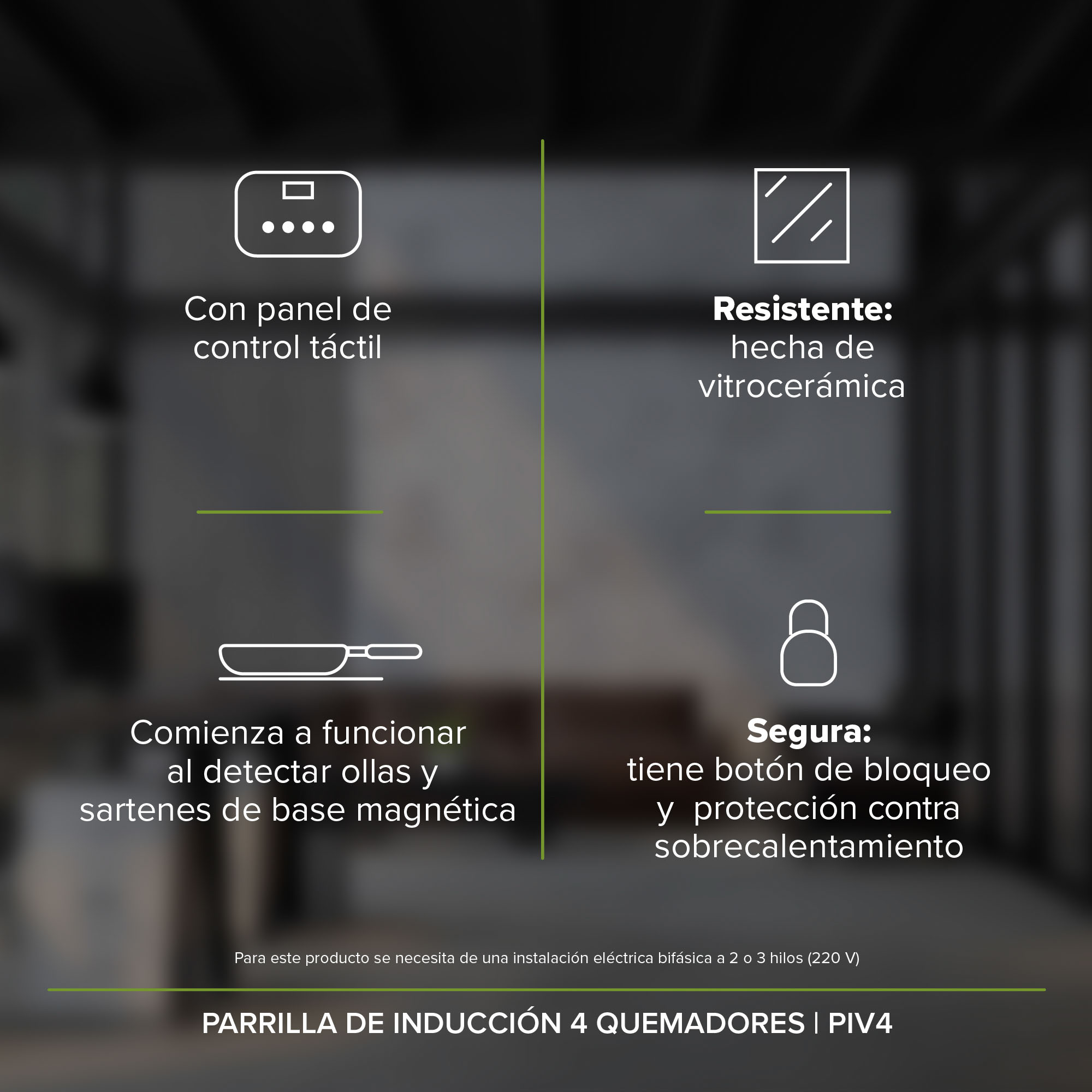 Parrilla Inducción 4 Zonas 60 CM 220v Vidrio Templado Avera PIV4