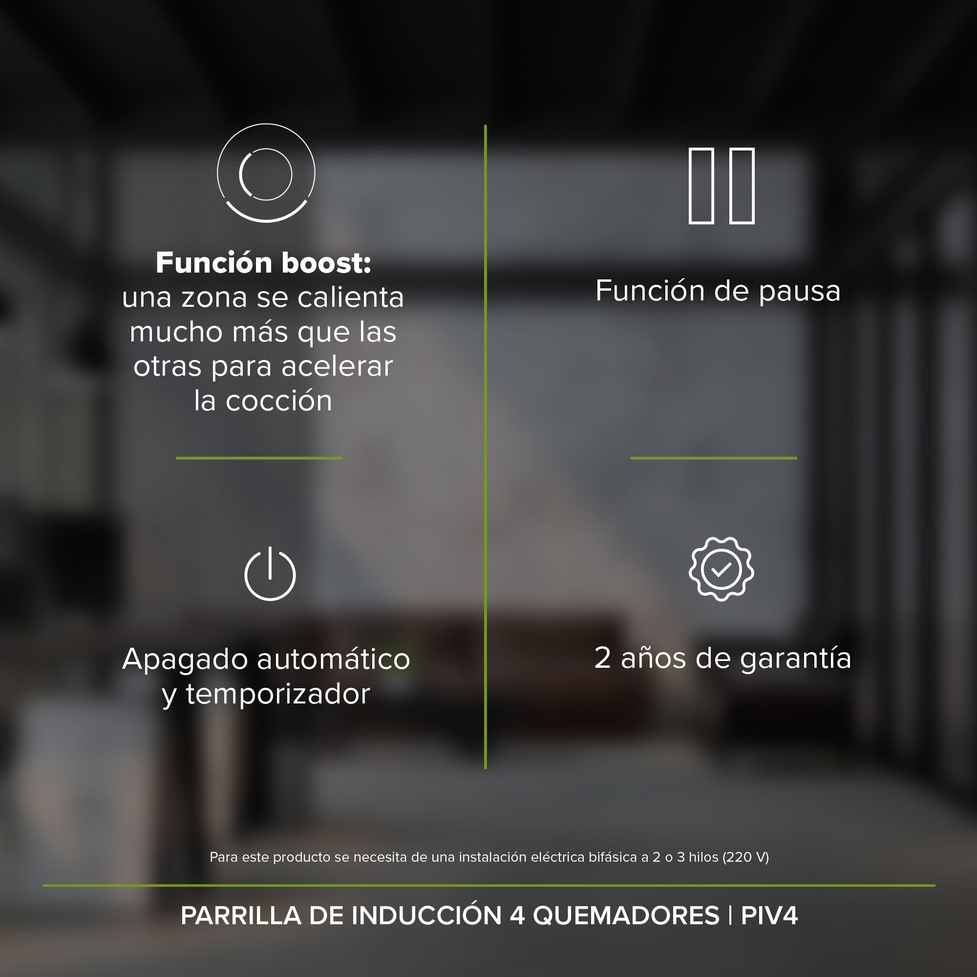 Parrilla Inducción 4 Zonas 60 CM 220v Vidrio Templado Avera PIV4