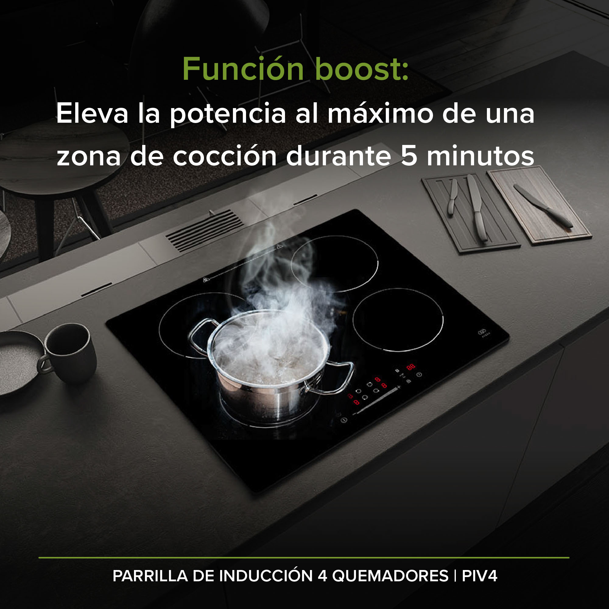 Parrilla Inducción 4 Zonas 60 CM 220v Vidrio Templado Avera PIV4