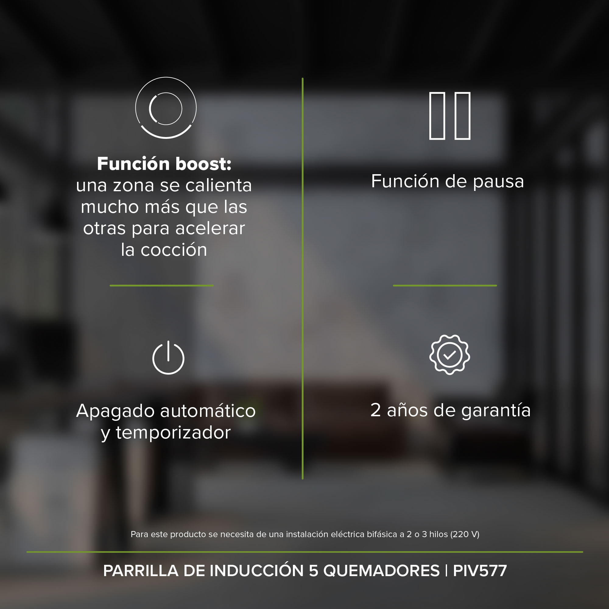 Parrilla Inducción 5 Zonas 76 CM Vidrio Tem Avera PIV577